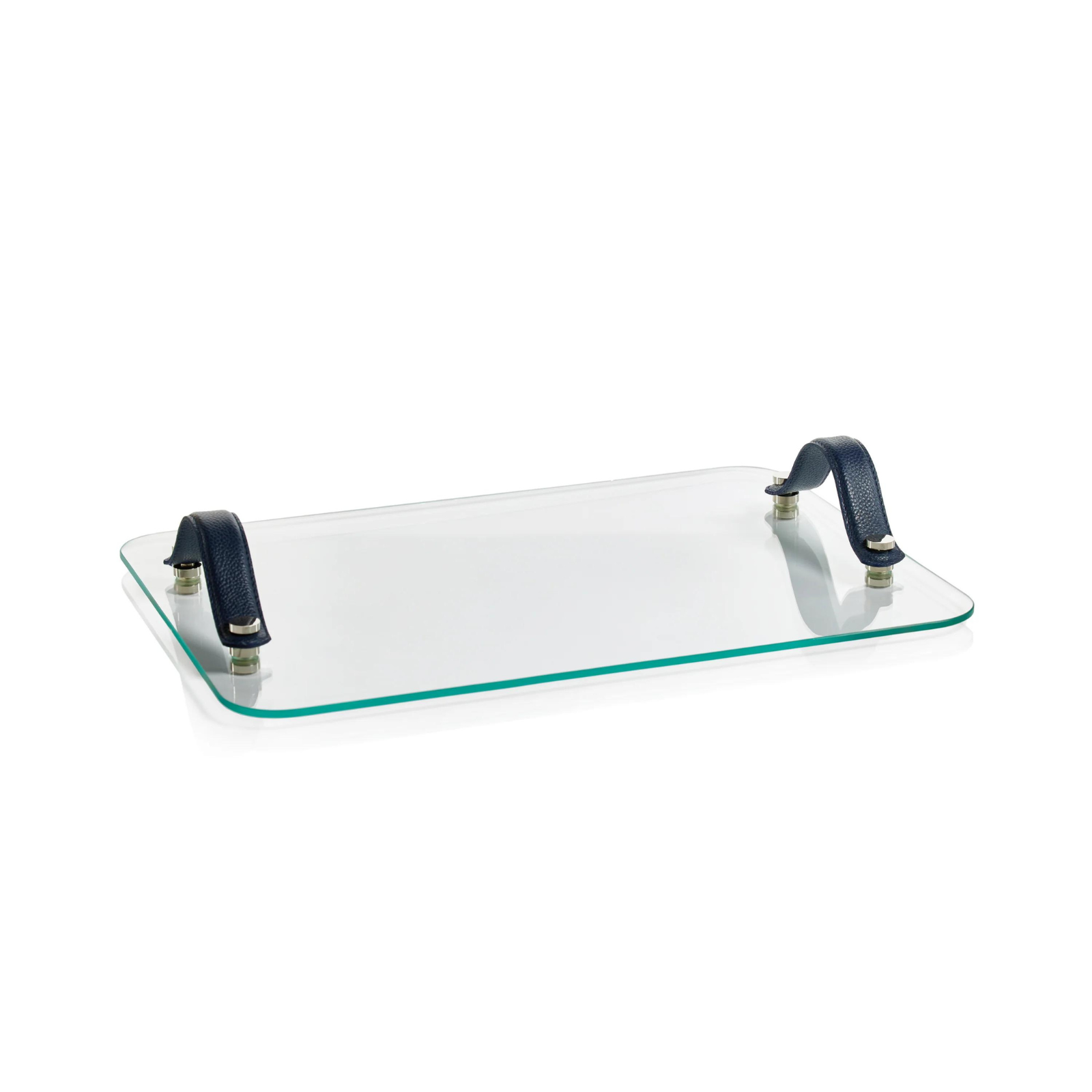 Plateau en verre avec poignées en cuir