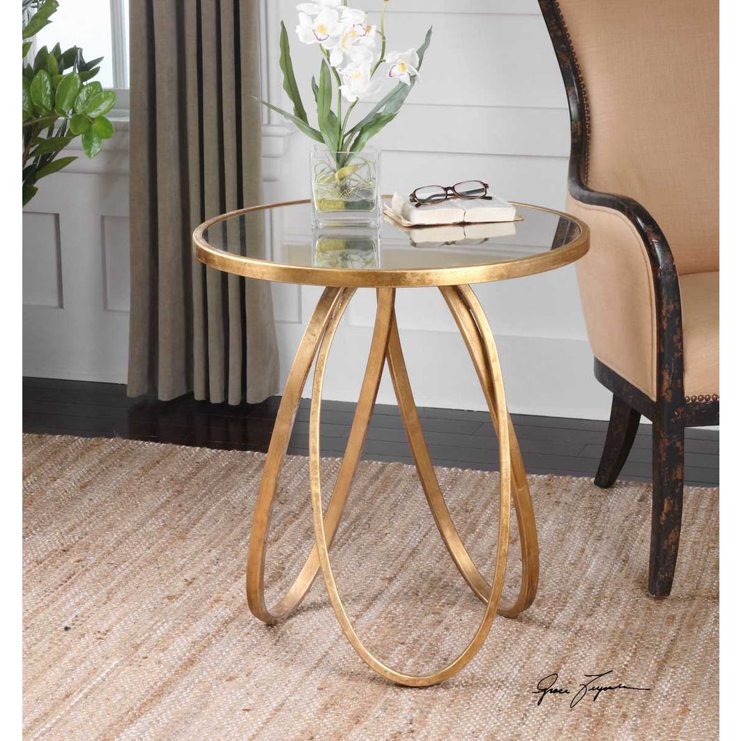 Table d'appoint antique en miroir et métal